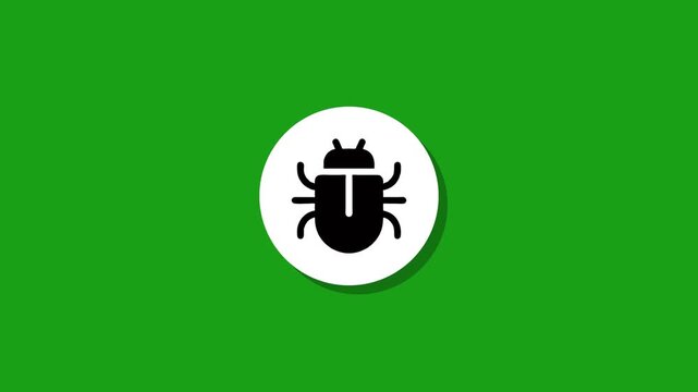 Bug icon animation appearing on a bright green screen background with a subtle shadow