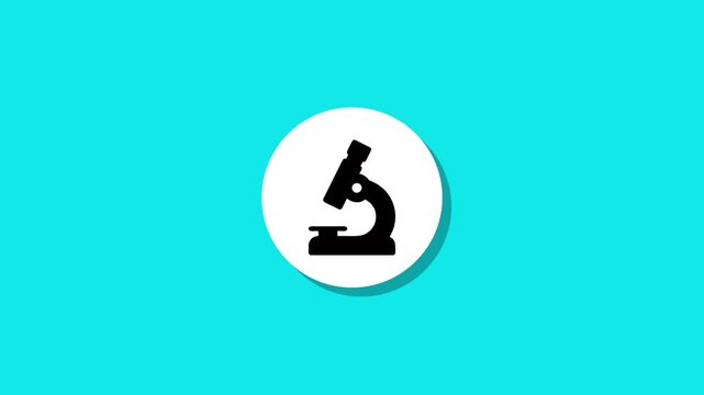 Minimalist microscope icon on a clean light blue background with a subtle shadow, representing scientific research and discovery in a modern animated clip