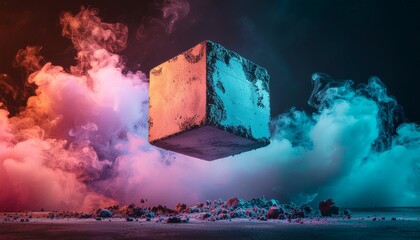 Bending ceramic tiles stack gently like rubber under low-key studio lighting