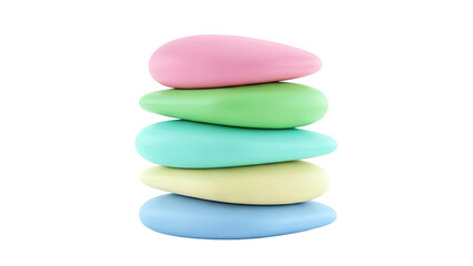 Stack of colorful, smooth pebbles against a white background