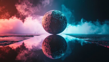 Folded metal sheet floating like fabric, surreal calm atmosphere with muted pastel highlights, reflected on a misty surface