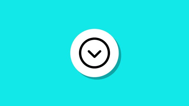 Animated downward arrow icon on white circle appearing over turquoise background with smooth transition motion graphics