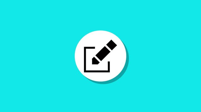 Animated pencil edit icon graphic in flat design style on a vibrant cyan background ideal for video overlay and user interface footage