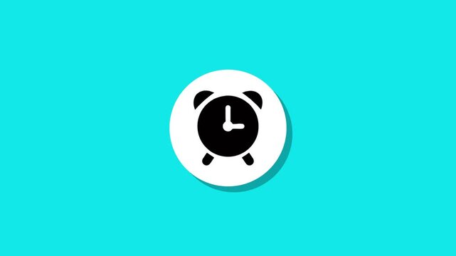 Animated alarm clock icon reveals on a turquoise background modern flat style motion graphics element for deadlines and time management