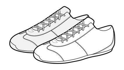 Running sneaker shoe sketch pair. Retro casual sport footwear for walk, city, everyday outfit. Technical fashion illustration, CAD mockup, detailed vector woman men unisex isolated trendy style.