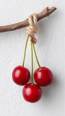 Bare tree branch with three red berries for calan gaeaf celebration or autumn d&eacute;cor design