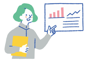 Woman in work clothes explaining data_color