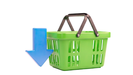 Green shopping basket with a downward blue arrow