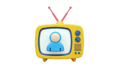 3D Cartoon Vintage TV with User Icon Display