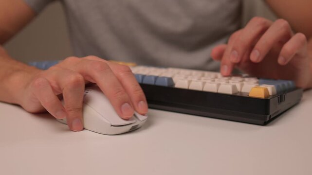 Keyboard setup showcase, Ergonomic mechanical keyboard display, Closeup of tactile switches on custom keyboard, Designer testing pastel keycaps with ergonomic wrist cushion setup