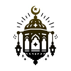 Detailed islamic lantern illustration with star and crescent moon decoration