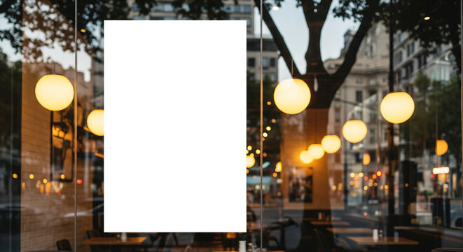 Logo poster promotion design mockup. Blank empty clear glass doors for advertising banner frame template mock up displayed at the front of cafe bar restaurant or coffee shop