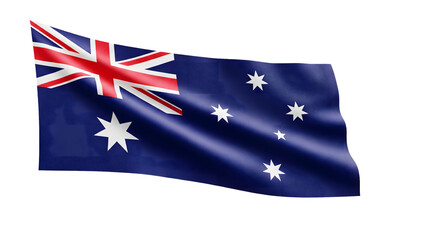 The australian flag waving with a white background symbolizing national pride and patriotism with a blue field and white stars