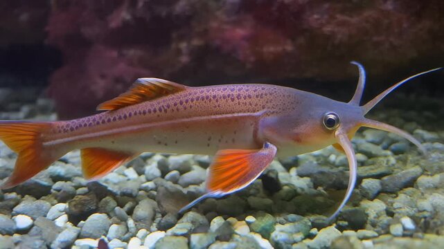 Redtail Catfish striking close-up composition showcasing clarity, texture, and living detail in nature