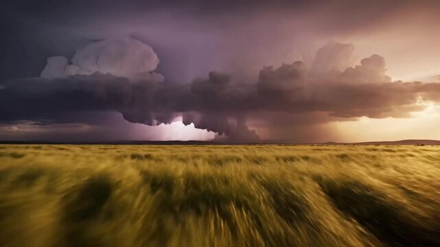 Dramatic storm clouds over grassy field