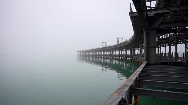 Muelle del Tinto in Huelva, Spain. foggy day. 