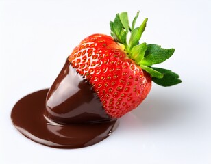 delicious strawberry covered in chocolate sauce for dessert sweet treat isolated on white background