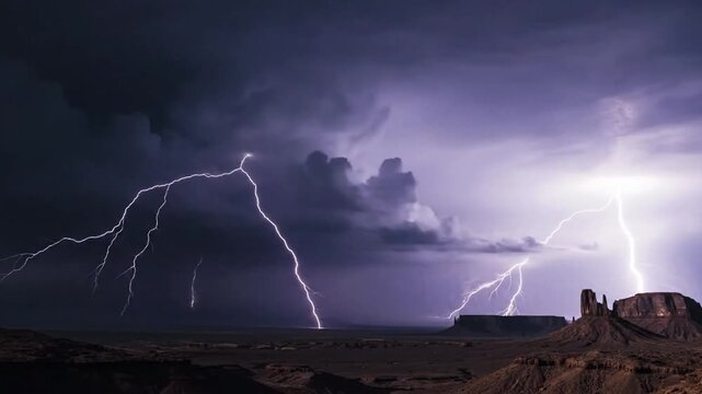 Dramatic Lightning Storm Over Desert Landscape