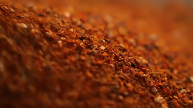 Close-up view of textured dried chili spice powder, a culinary ingredient for flavorful cooking.