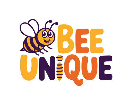 A colorful cartoon bee with the words 'Bee Unique' in bold playful letters - Powered by Adobe