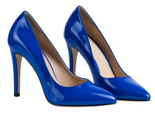 Classic Blue Stiletto Heels Front Perspective, Fashion Shoe Mockup, Isolated PNG