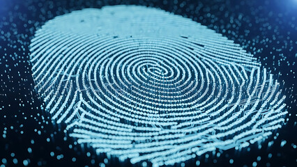 Digital Fingerprint Analysis, Biometric Security, Cyber World, Infographics, Virtual Environment, Close-Up, Data Protection