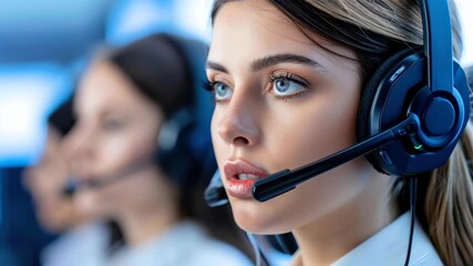 Focused Customer Service: A dedicated professional with headphones embodies focus and attentiveness in a dynamic customer service setting, ready to assist and provide solutions.