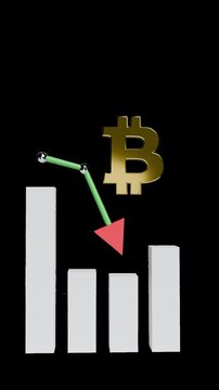 Bitcoin Cryptocurrency Market Crash with Downward Red Arrow and Falling Chart 3D Render