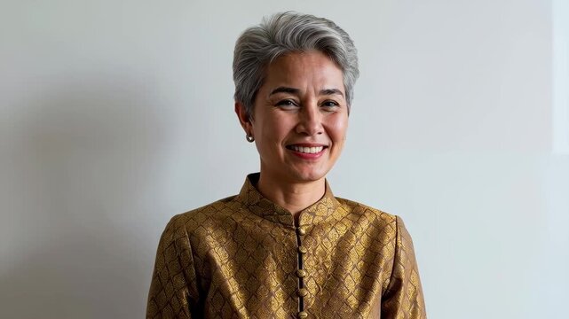 Gracious Smile of a Person: a close-up portrait of a woman with a genuine smile that radiates warmth and confidence. The image captures the person's personality and charm. 