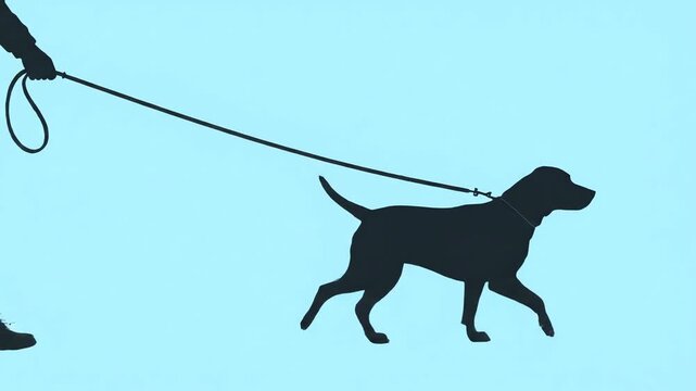 Dog Walking Silhouette Owner and Pet on Leash Outdoor Activity Freedom.