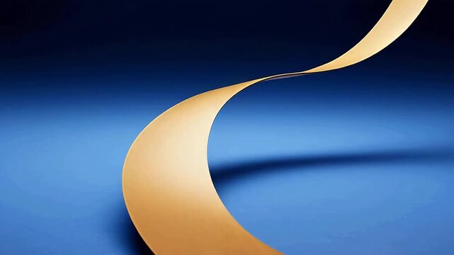 GoldenCurvedRibbononBlueGradientBackground