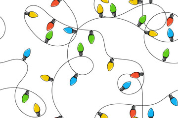 Lights seamless pattern. Colorful light bulbs. Lights string decoration. Party decoration for New Year celebration