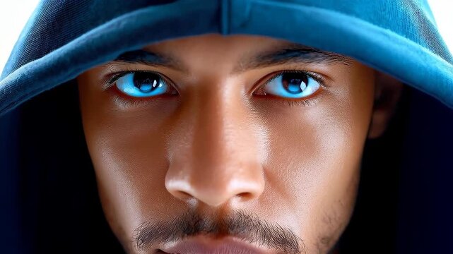 Mysterious Gaze: Intense eyes peering from within a hooded silhouette, embodying a sense of depth and intrigue. 