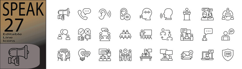 Speak line editable icon set. Editable stroke. Vector illustration.