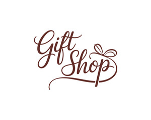 Fototapeta premium A vector graphic illustration of a gift shop logo with a decorative bow and elegant script font