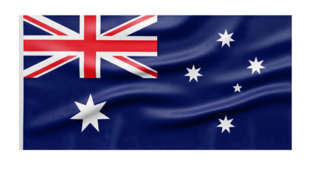 Australian flag waving with blue background and white stars and red cross