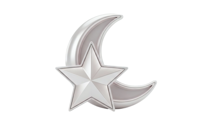 Silver Crescent Moon and Star Icon