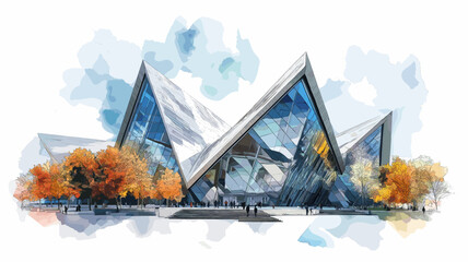 Naklejka premium Royal Ontario Museum. Royal Ontario Museum hand drawn watercolor illustration
