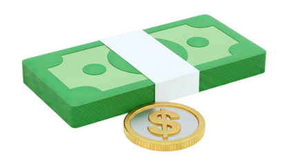 Stack of Money and Dollar Coin