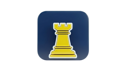Yellow Chess Rook Icon on Dark Blue Square Background