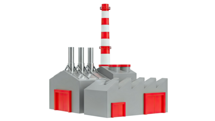 Cartoon Industrial Factory Building with Chimney and Smokestacks