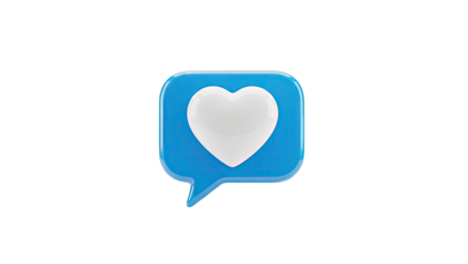 3D Blue Speech Bubble with White Heart Icon
