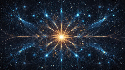 Fototapeta premium Abstract fractal network with glowing nodes and energy lines