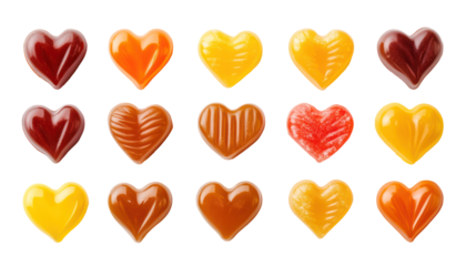 Colorful valentine's day hearts, love symbols, isolated transparent background