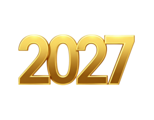  Minimal Golden 2027 Text with Soft Glow, Elegant New Year Design, Isolated