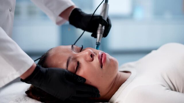 Beauty Expert Performs Microneedling Facial Treatment