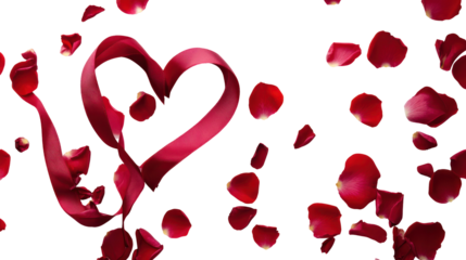 Romantic valentine's day heart with rose petals on transparent background