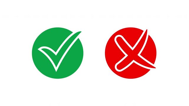 Checkmark yes no animation icon. Check mark animation. Checkmark icon symbols. green checkmark and red cross icons on white background. checklist animation showing yes no options, 4K video