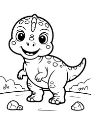 Obraz premium Friendly Dinosaur in Outline: A cute and happy dinosaur character illustration.
