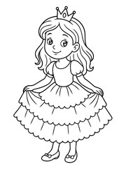 Fototapeta premium Princess in Waiting: A charming illustration of a young princess, adorned with a crown and elegant gown, standing gracefully, embodying fairy tale dreams and youthful royalty.